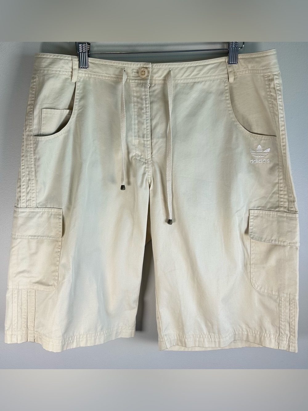 Adidas Originals Men’s Cargo Shorts L 2007 Cotton Drawstring 3 Stripes RARE EUC